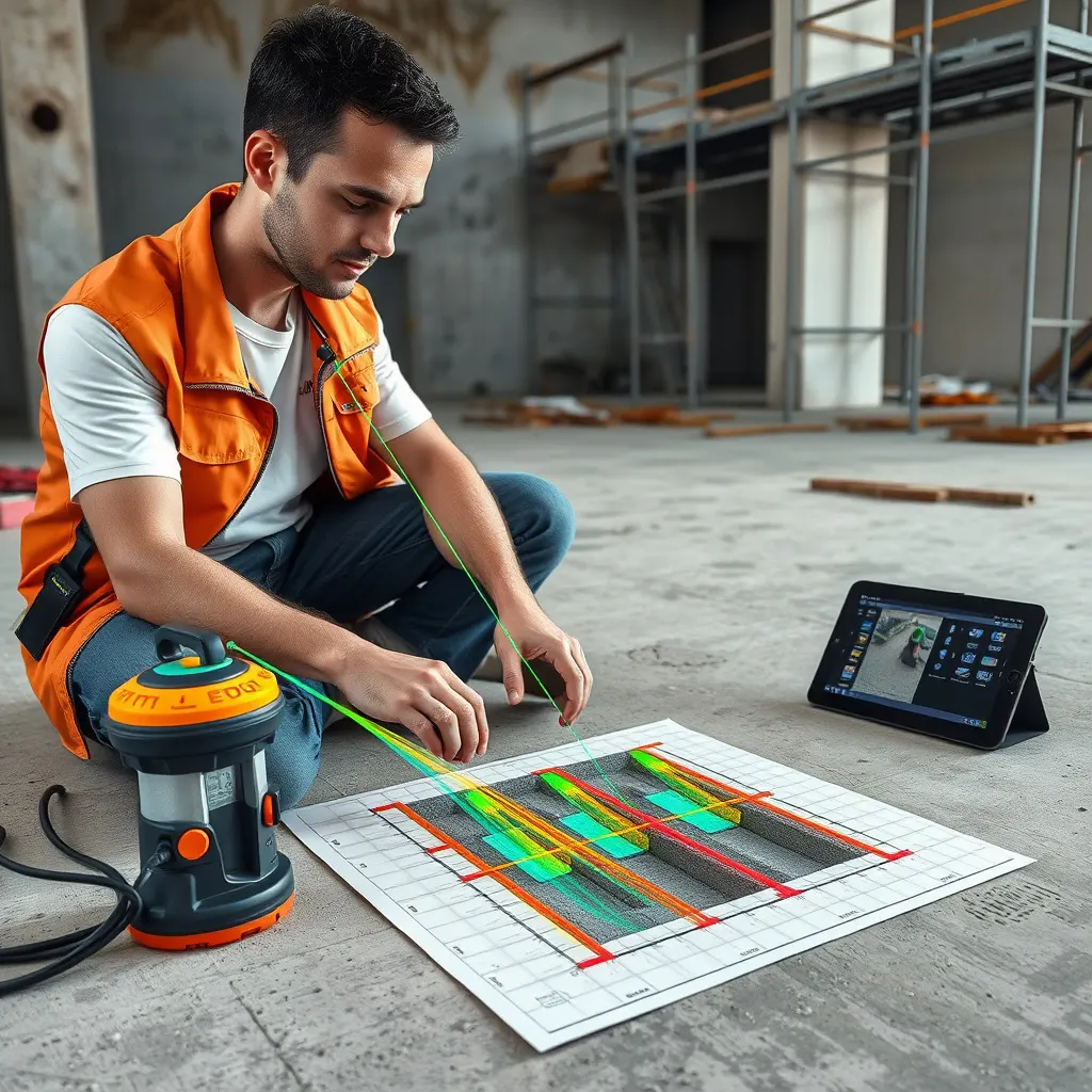 A team of construction professionals from Prime Edge Technical Services LLC, wearing safety gear and high-visibility vests, conducts a Building Survey at an active construction site. They are inspecting and assessing the wooden framework of a new structure under bright daylight.