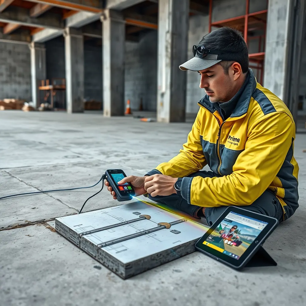 A team of construction professionals from Prime Edge Technical Services LLC, wearing safety gear and high-visibility vests, conducts a Building Survey at an active construction site. They are inspecting and assessing the wooden framework of a new structure under bright daylight.