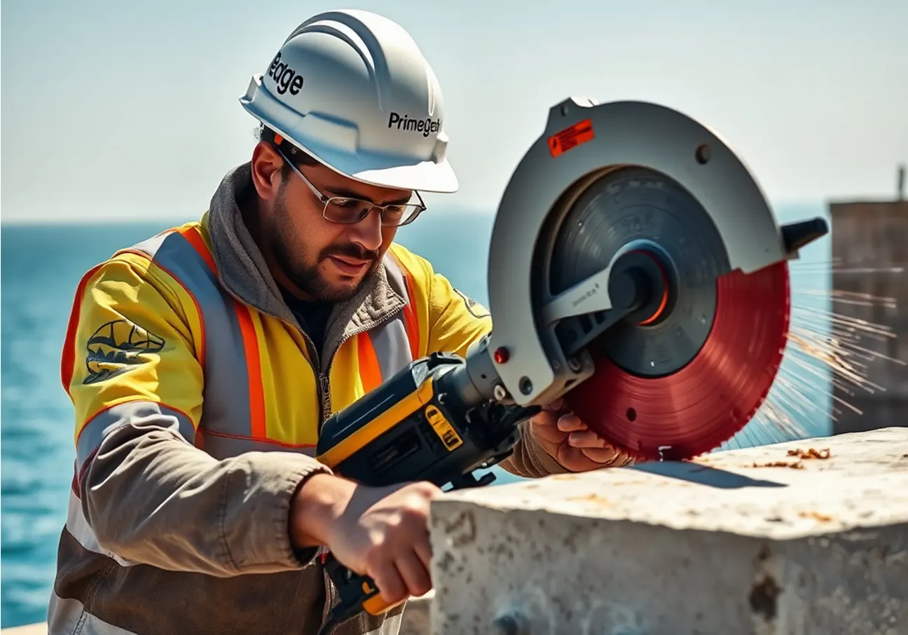 wall saw cutting Prime Edge worker using a wall cutting saw cutter